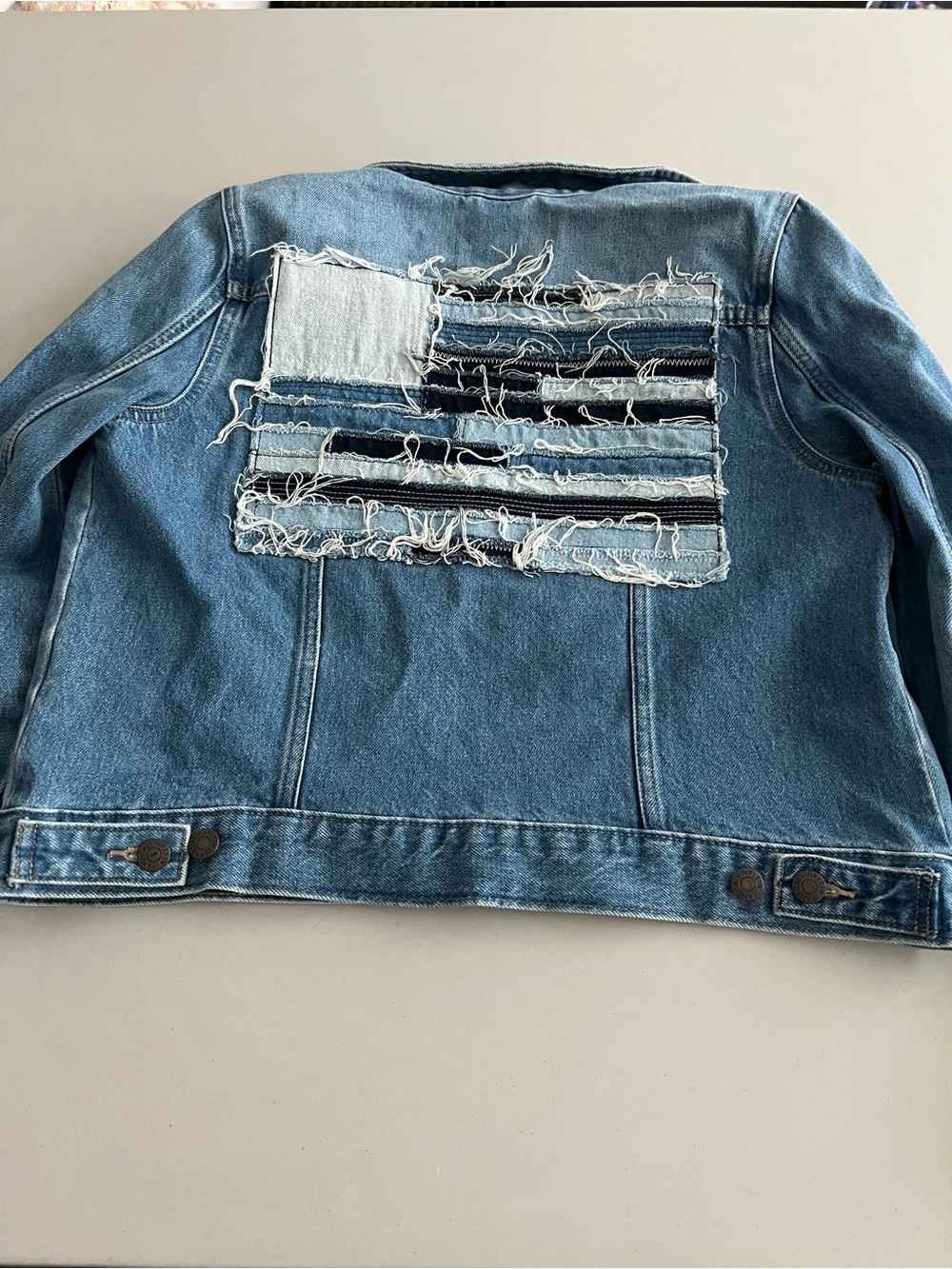 Calvin Klein denim jacket Distressed Flag Trucker Jacket Size Small Jean jacket